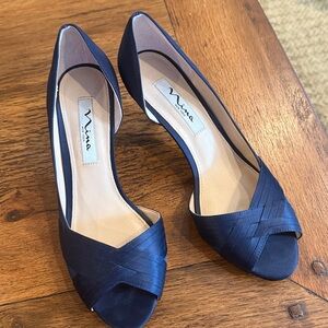 Nina Women's Elegant Blue Peep Toe Heels